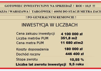 obiekt na sprzedaż - Warszawa, Targówek, Zacisze, metro Zacisze